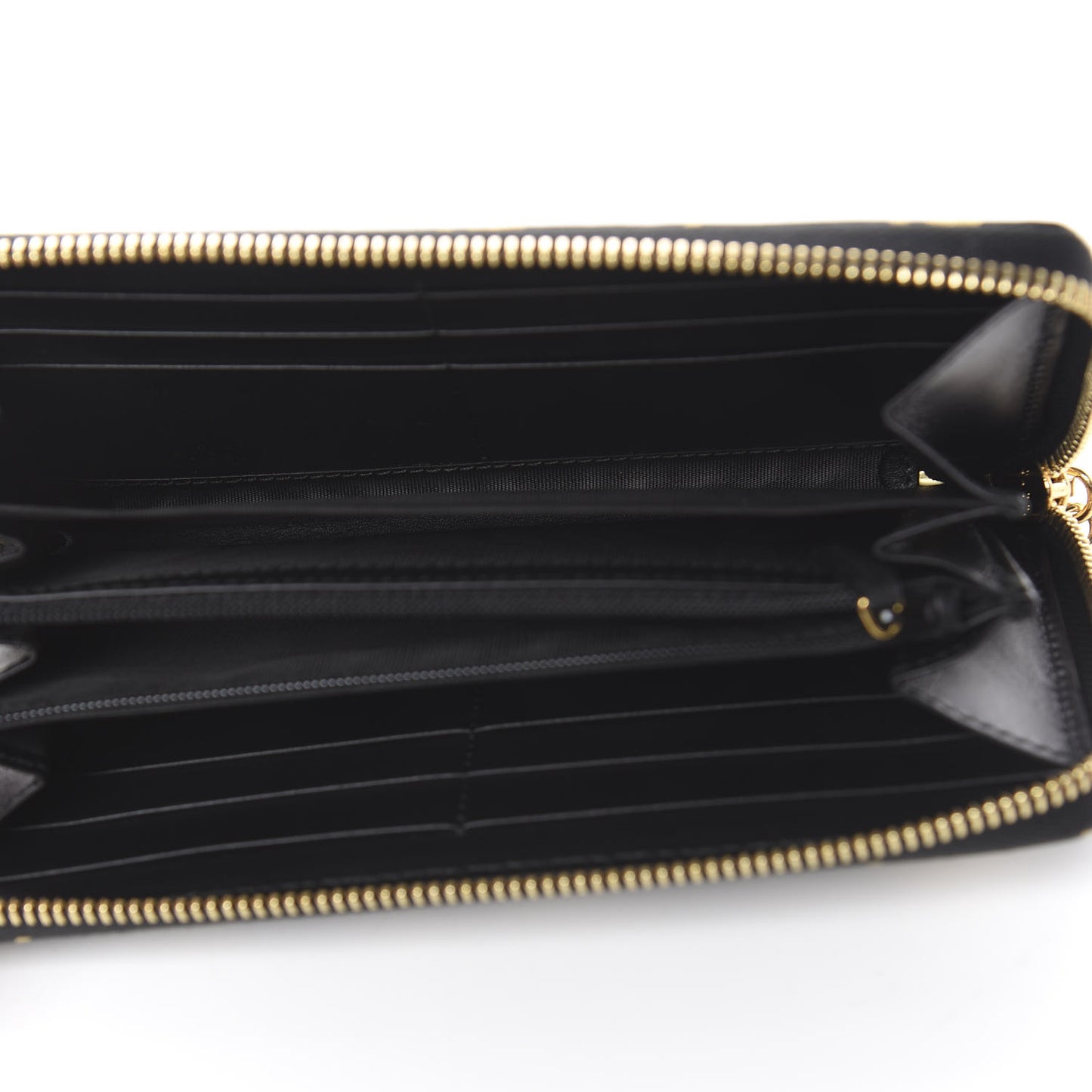 Moon Calfskin Diagonal GG Zip Around Wallet Black Gold