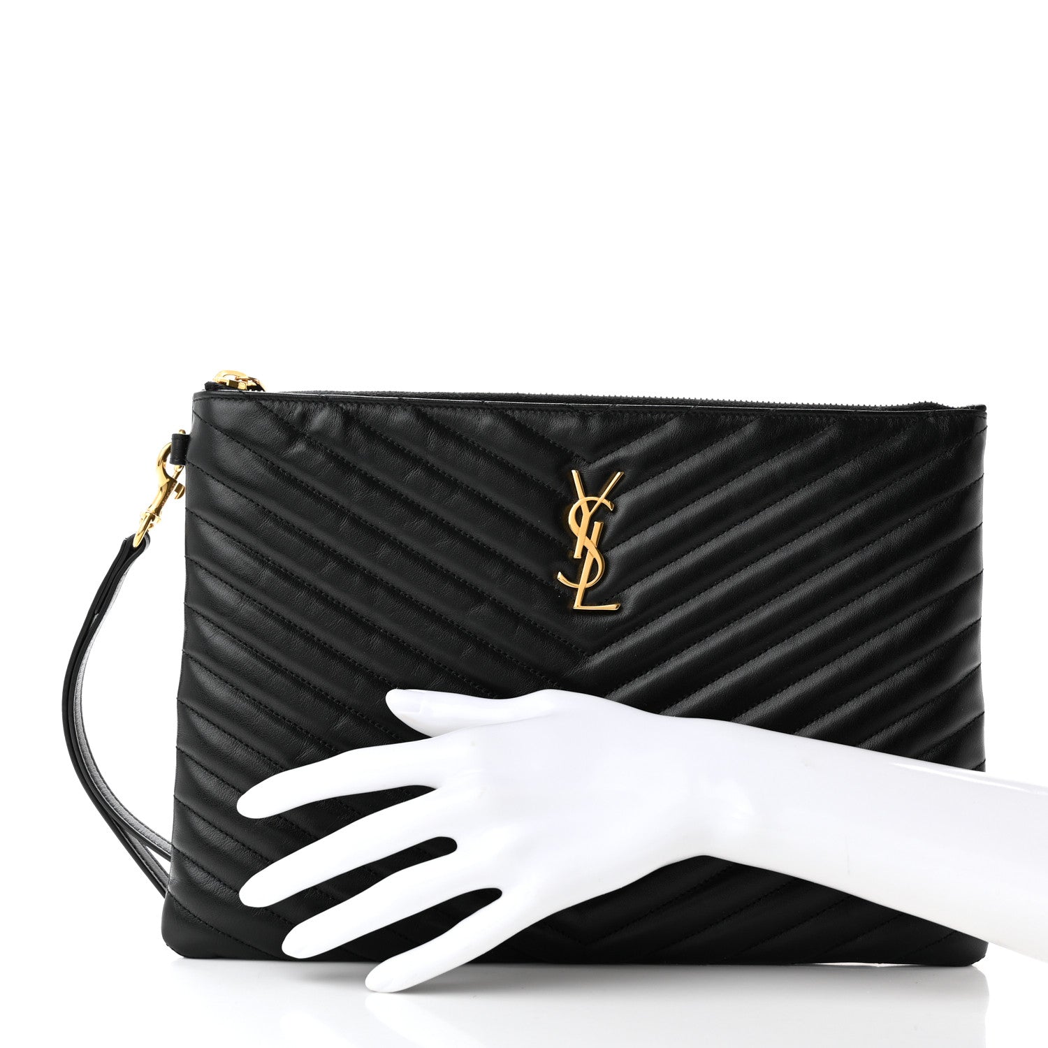 Saint Laurent Calfskin Matelasse Monogram Cassandre Tablet Pouch Black 2 of 11