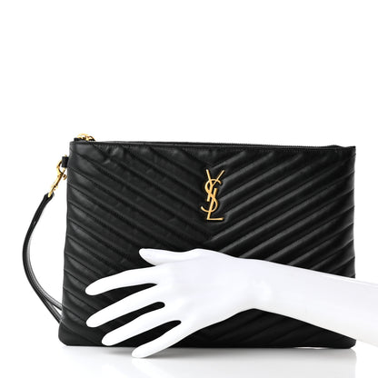 Saint Laurent Calfskin Matelasse Monogram Cassandre Tablet Pouch Black 2 of 11