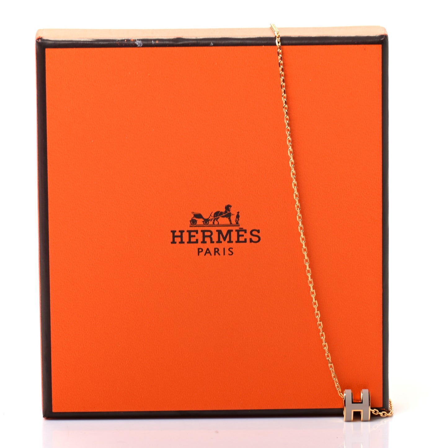 Lacquered Gold Mini Pop H Pendant Necklace Marron Glace
