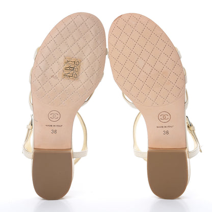 Chanel Calfskin Camellia Thong Sandals 36 Light Beige 5 of 8