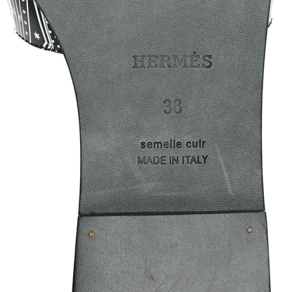 Hermes Calfskin Astrologie Bandana Oran Sandals 38 Black White 6 of 9