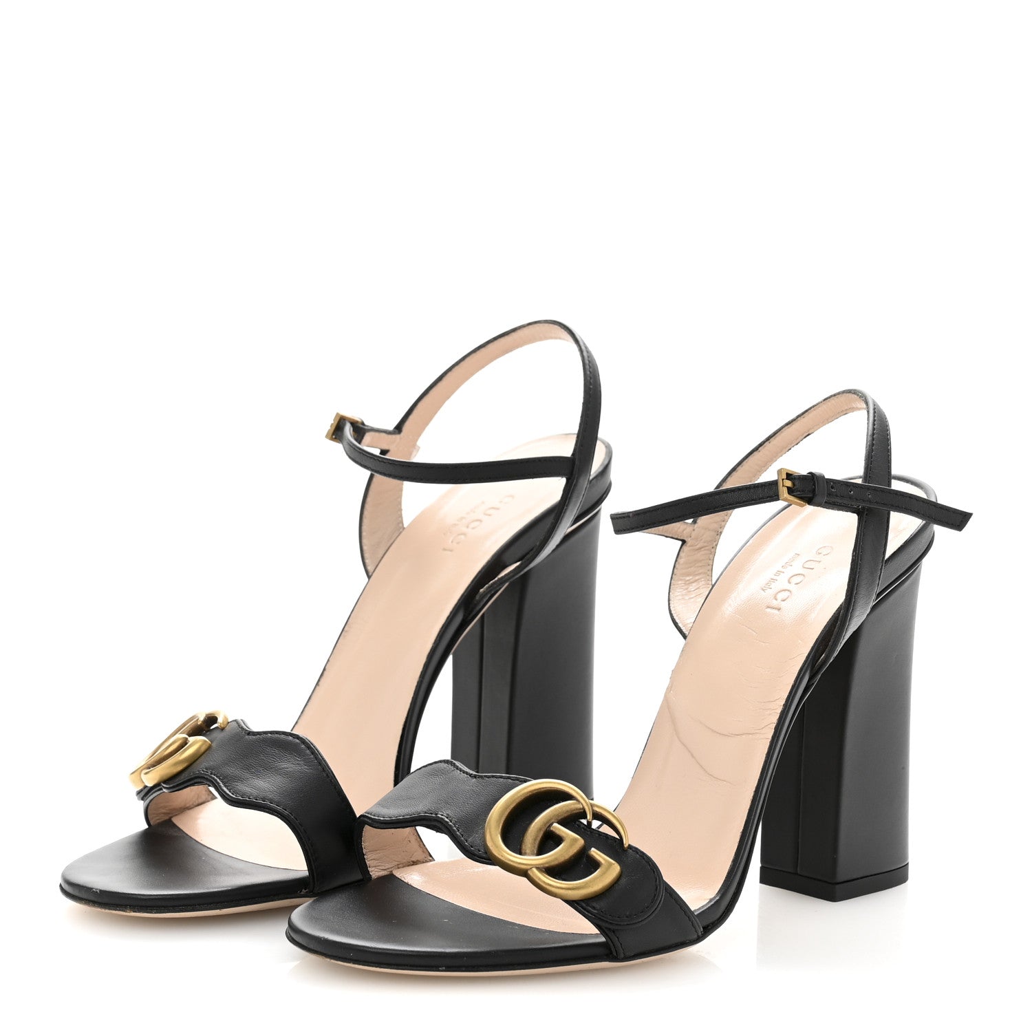 Gucci Lifford Calfskin GG Marmont Ankle Wrap 105mm Sandals 38.5 Black 4 of 10