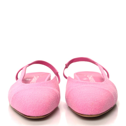 Chanel Denim Cap Toe CC Slingback Flat 36.5 Neon Pink 2 of 9