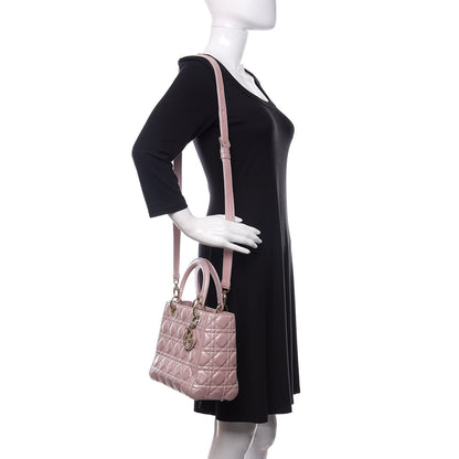 Christian Dior Pearly Lambskin Cannage Medium Lady Dior Lotus 2 of 15