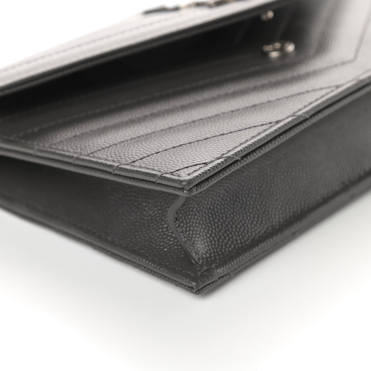 Saint Laurent Grain De Poudre Matelasse Chevron Monogram Envelope Chain Wallet Coal 11 of 11