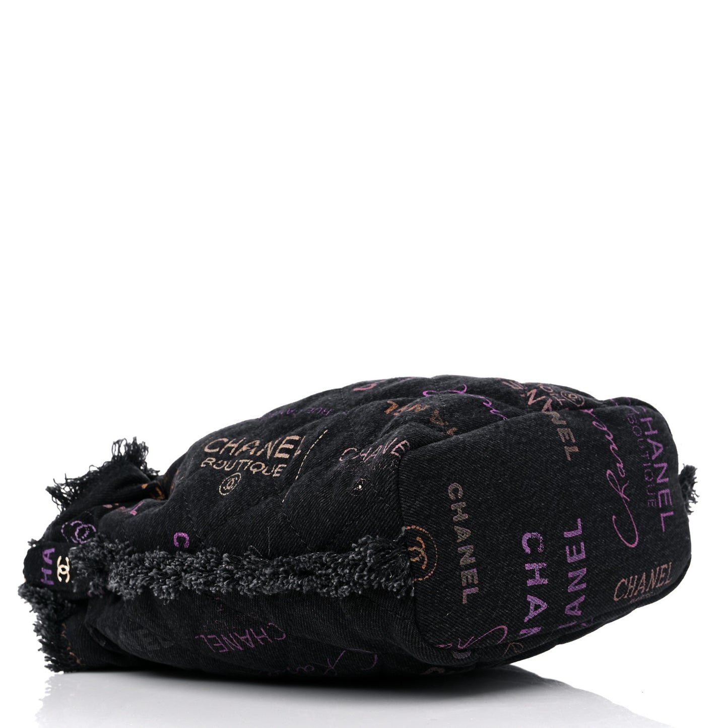 Denim Quilted Mood Bucket With Chain Black Multicolor