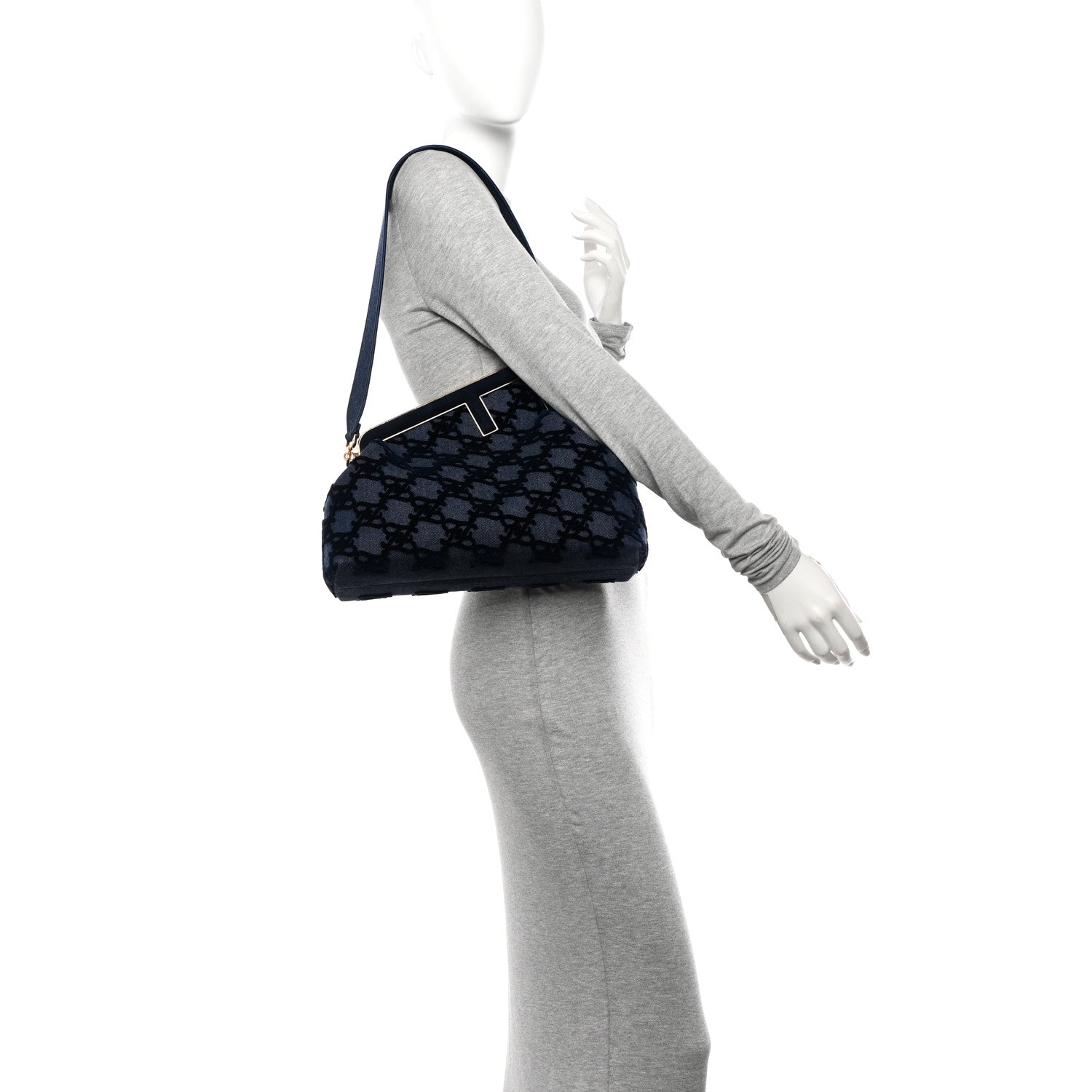Fendi Denim Karligraphy Embroidered Medium Fendi First Blue 2 of 10