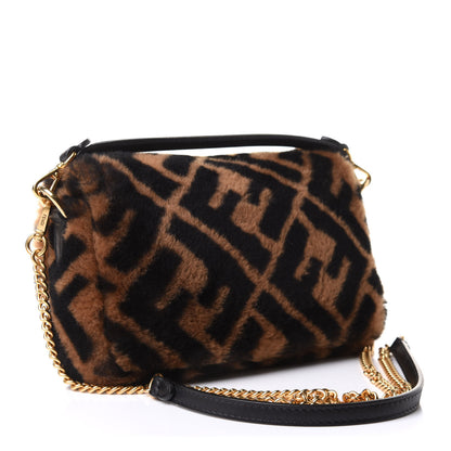 Fendi Shearling Vitello Dolce Macro FF 1974 Mini Baguette Tobacco Black 3 of 13