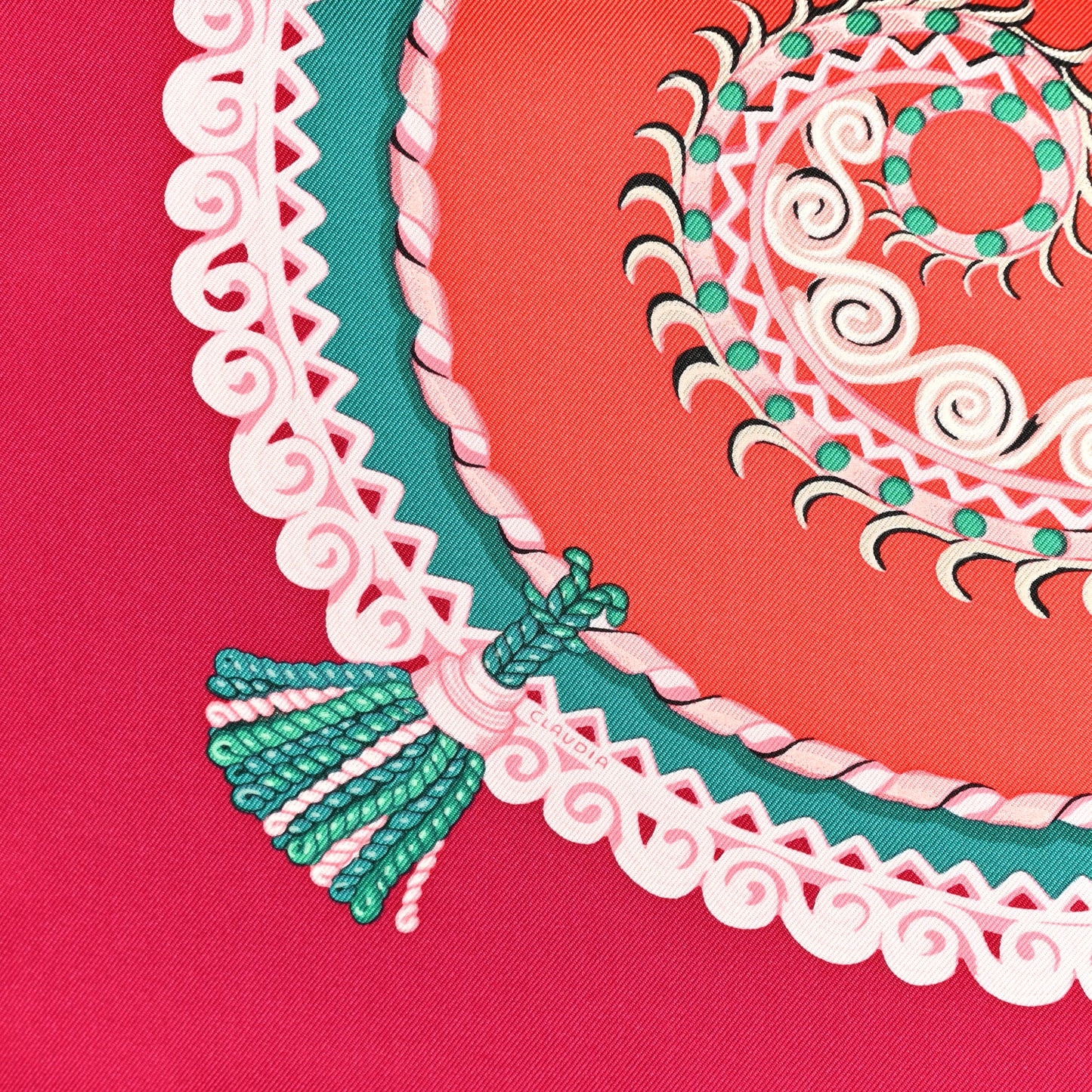 Silk Paperoles Scarf 90 Corail Fuchsia Vert