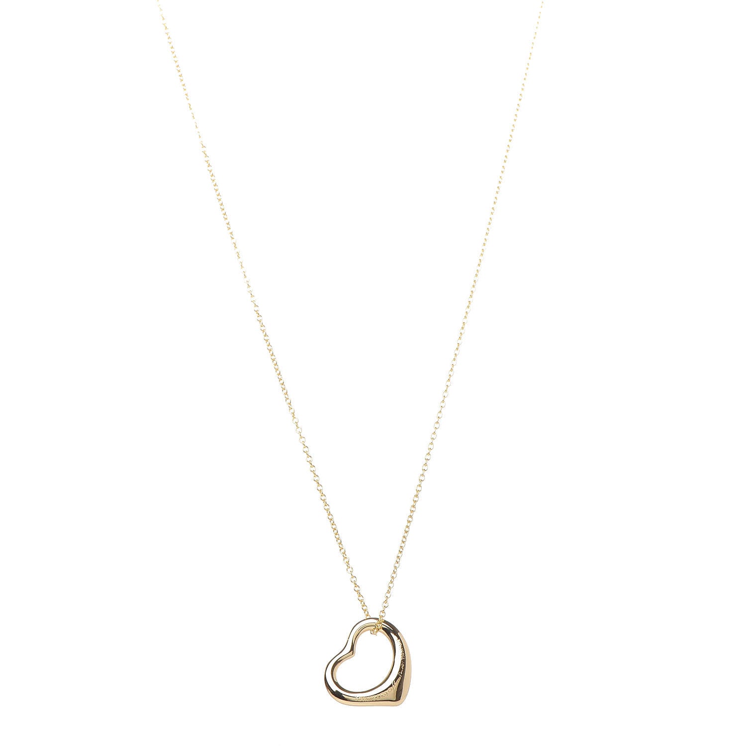 Tiffany 18K Yellow Gold 16mm Elsa Peretti Open Heart Pendant Necklace 1 of 7