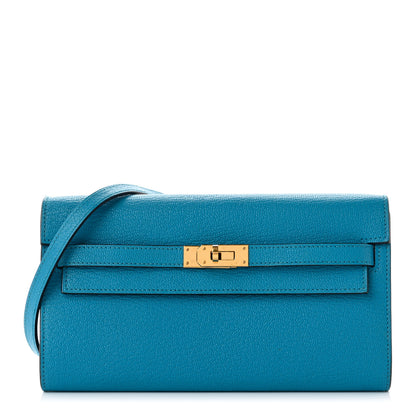 Hermes Chevre Mysore Kelly Wallet To Go Bleu Frida 1 of 7