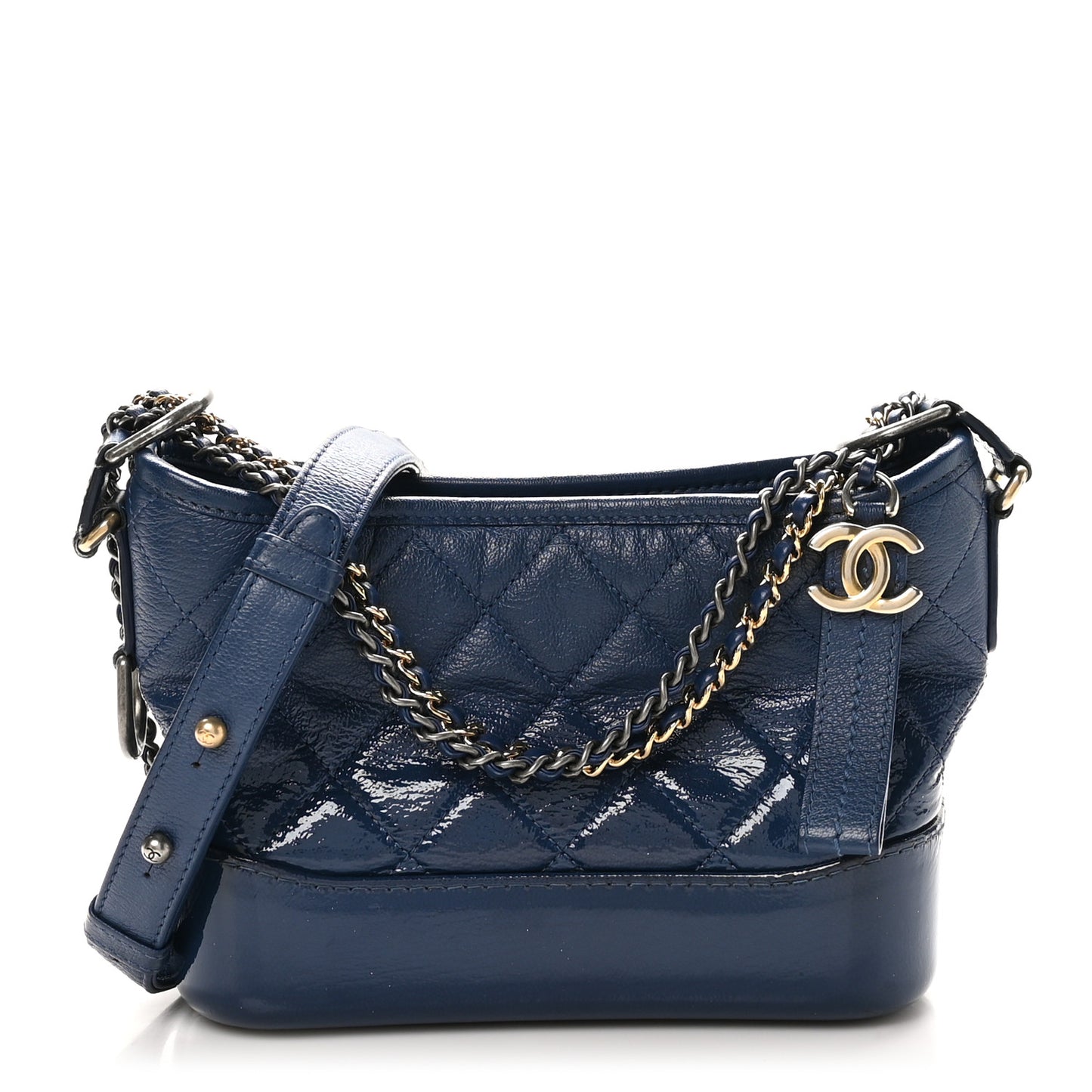Patent Goatskin Quilted Small Gabrielle Hobo Blue