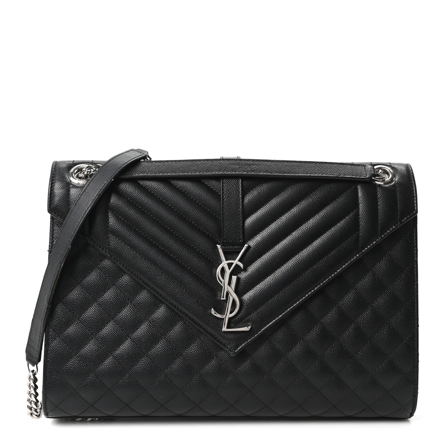 Grain De Poudre Textured Mixed Matelasse Large Triquilt Monogram Satchel Black
