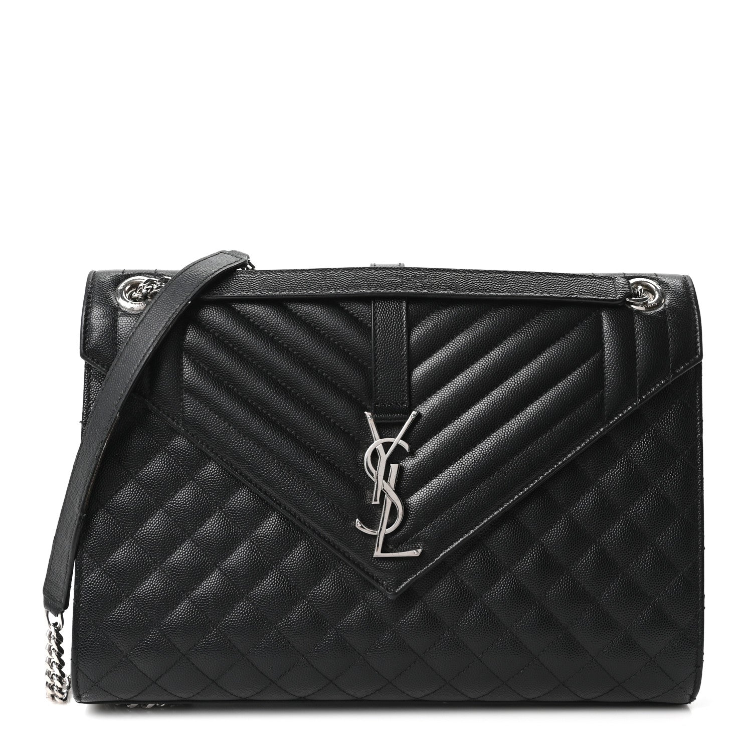 Saint Laurent Grain De Poudre Textured Mixed Matelasse Large Triquilt Monogram Satchel Black 1 of 9