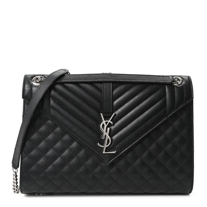 Saint Laurent Grain De Poudre Textured Mixed Matelasse Large Triquilt Monogram Satchel Black 1 of 9