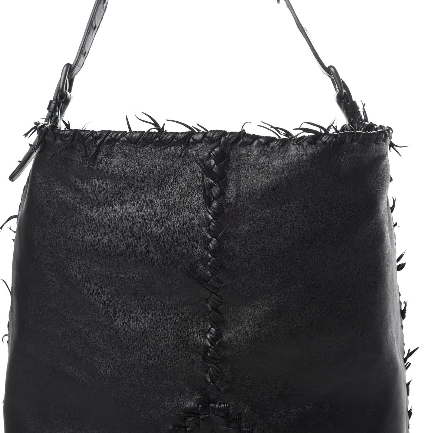 Nappa Intrecciato Large Fringe Shoulder Bag Black