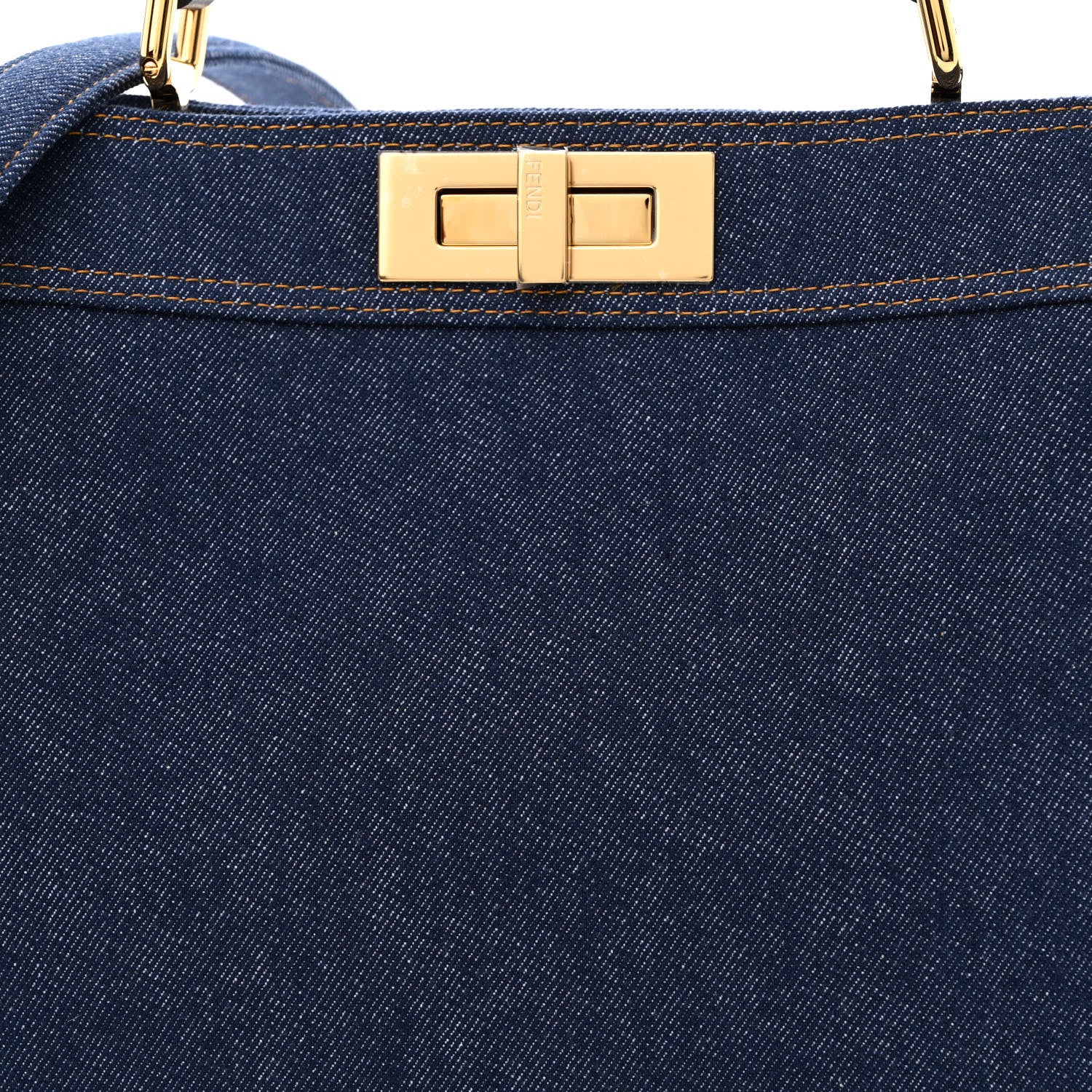 Fendi Denim Fabric Jacquard Cuoio FF 1974 Medium Peekaboo I SEE U Satchel Blue Tobacco Moro 8 of 11