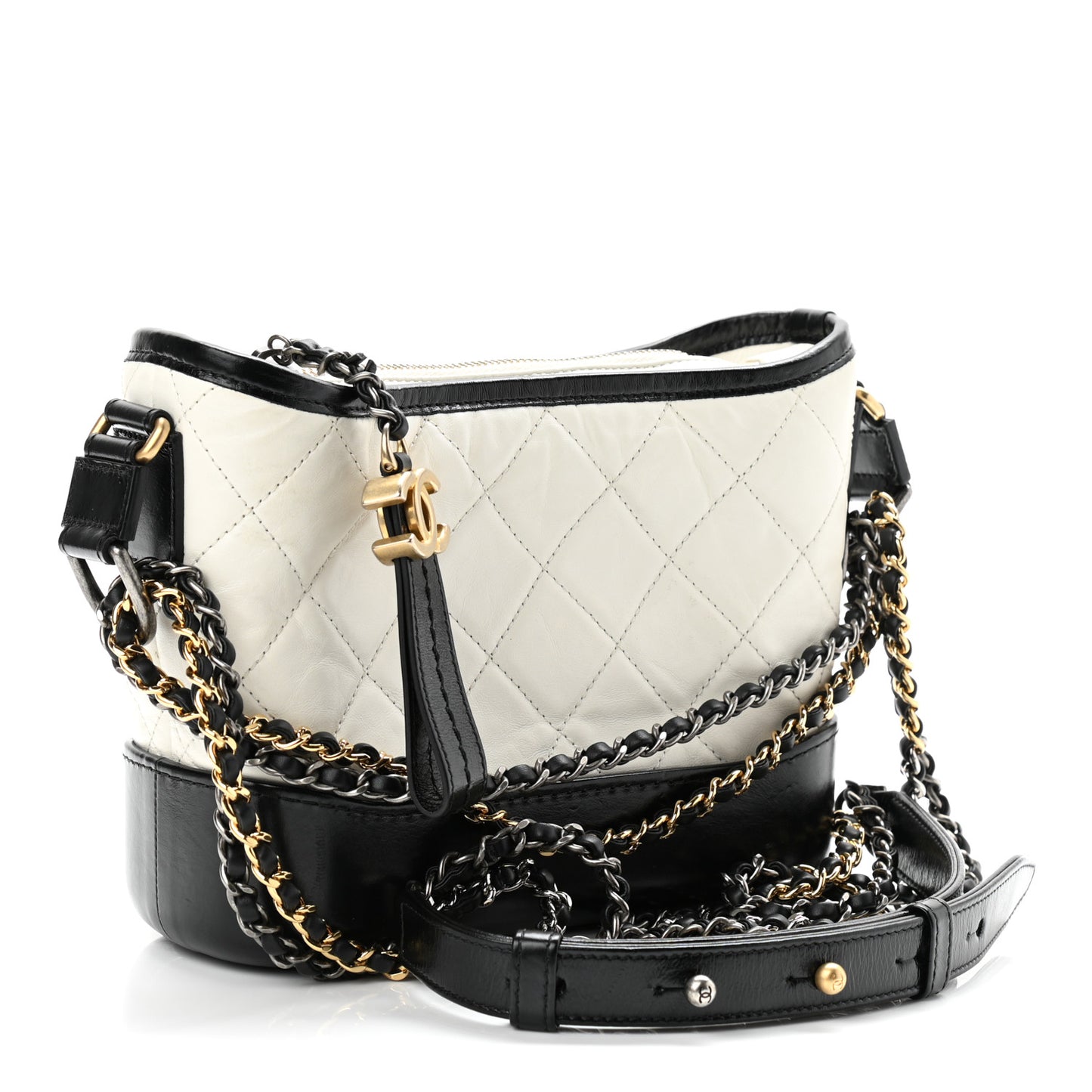 Aged Calfskin Quilted Small Gabrielle Hobo Black White