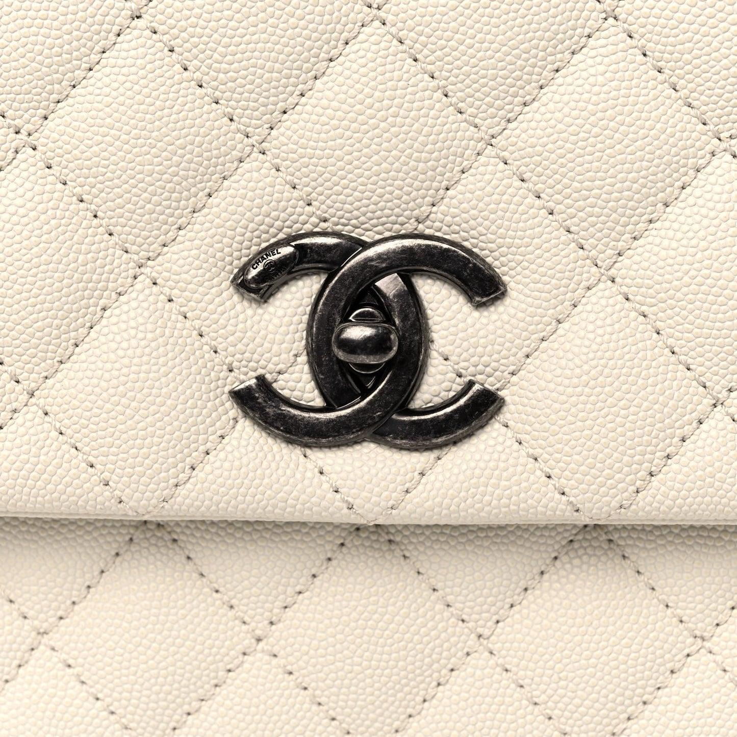 Caviar Lizard Quilted Medium Coco Handle Flap White