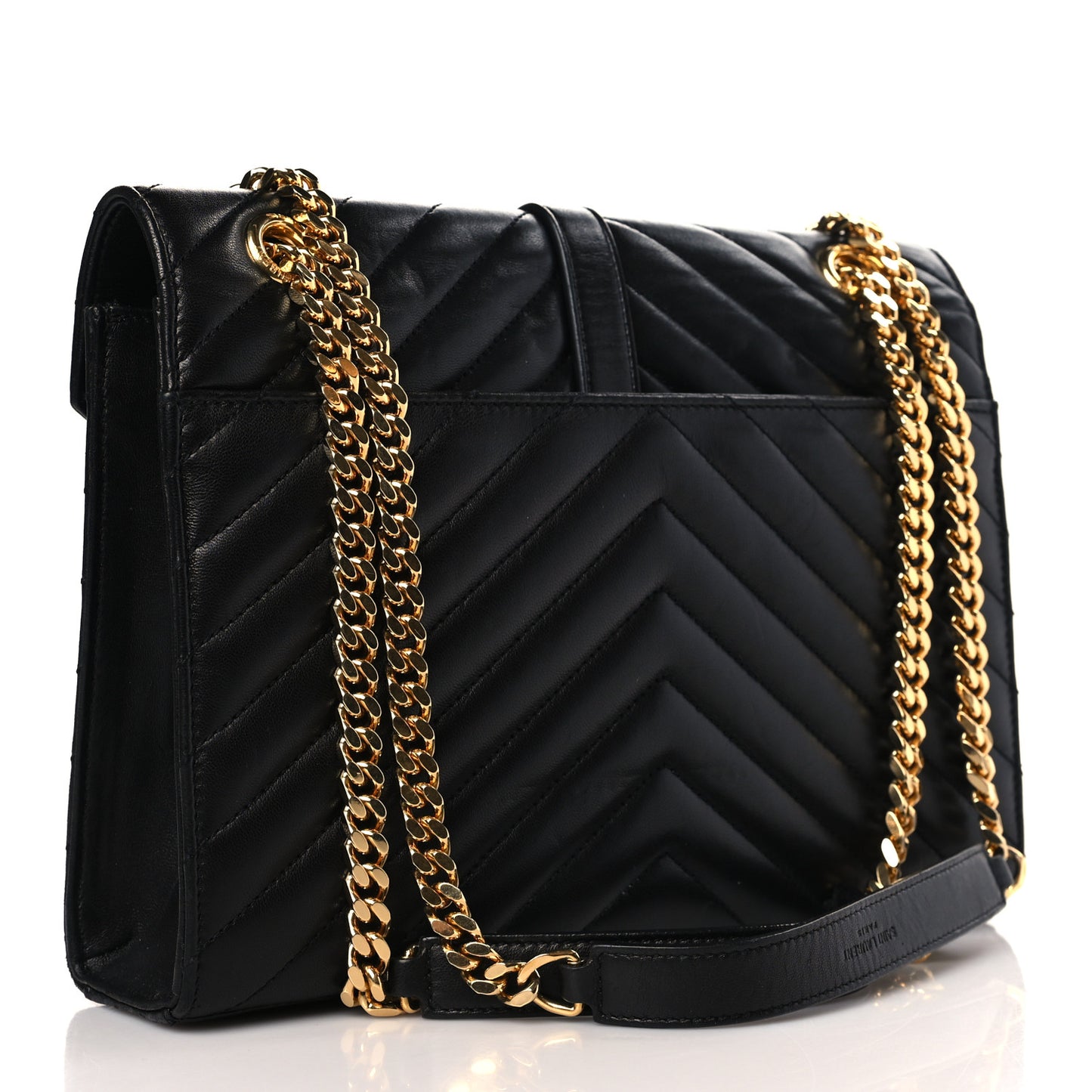 Lambskin Matelasse Chevron Medium Monogram Satchel Black