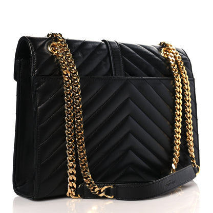 Saint Laurent Lambskin Matelasse Chevron Medium Monogram Satchel Black 3 of 8
