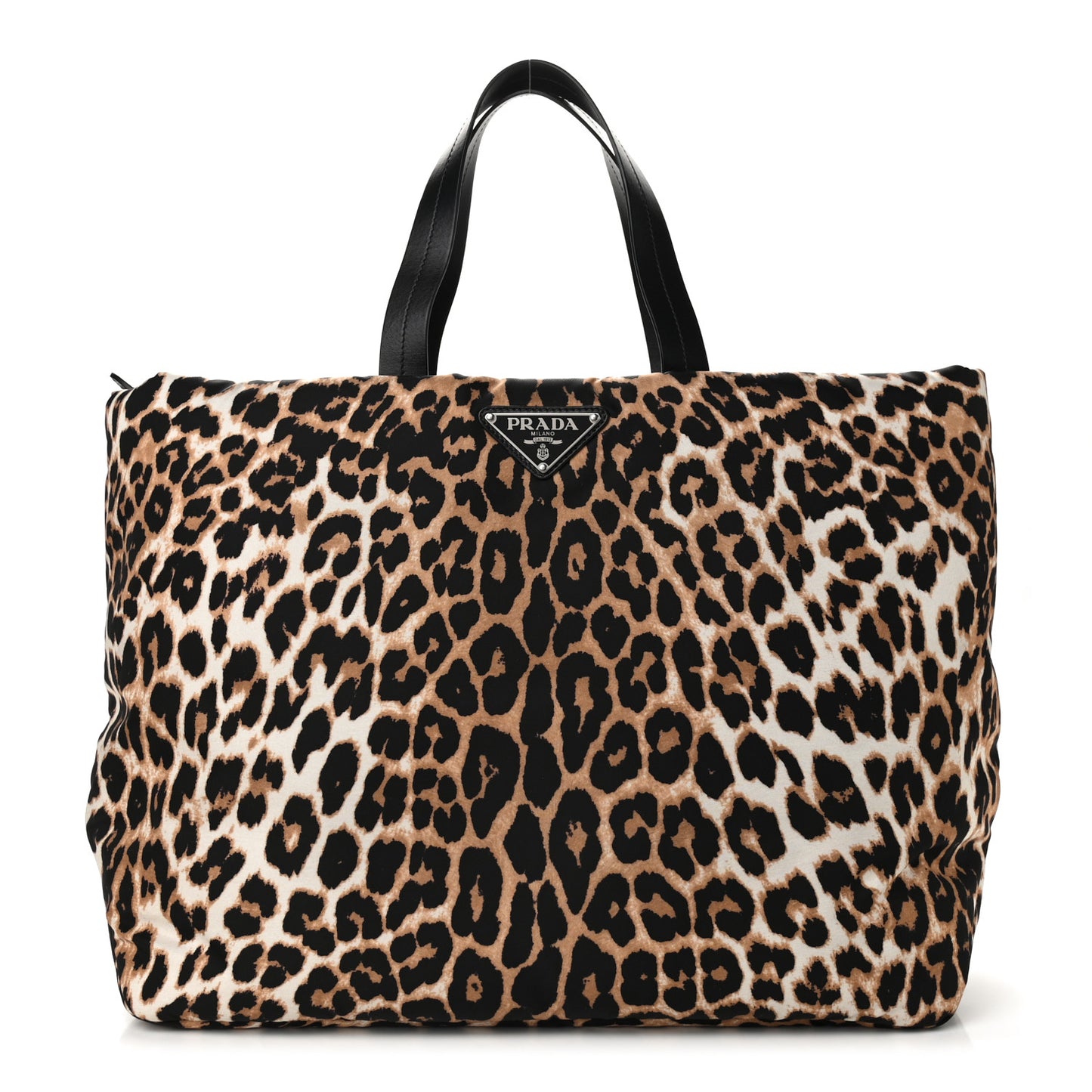 Tessuto Nylon Leopard Print Shopping Tote Avorio
