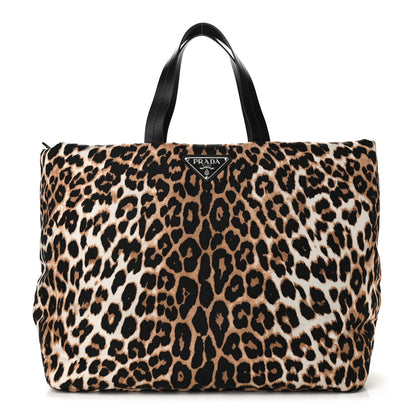 Prada Tessuto Nylon Leopard Print Shopping Tote Avorio 1 of 9
