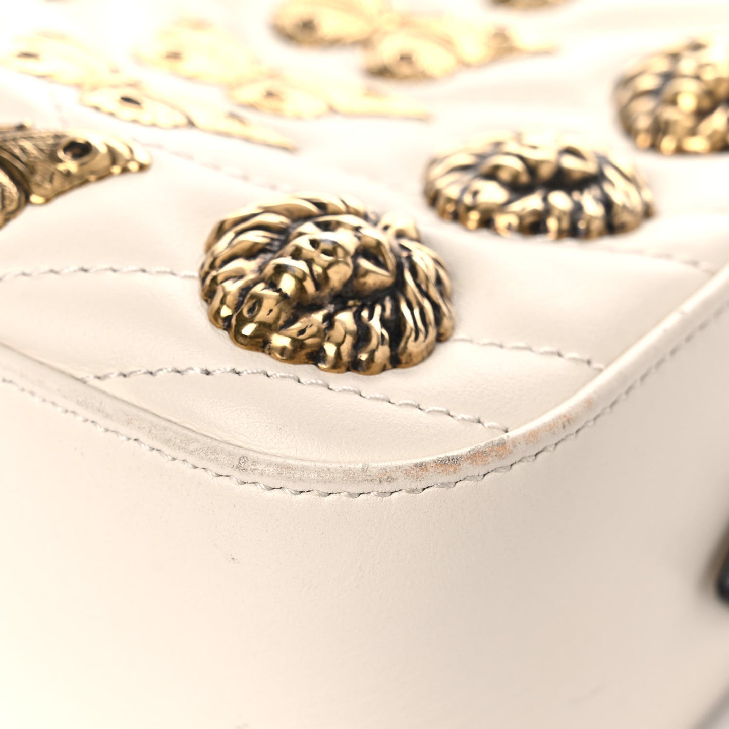 Calfskin Matelasse Animal Studs Small GG Marmont Chain Shoulder Bag White