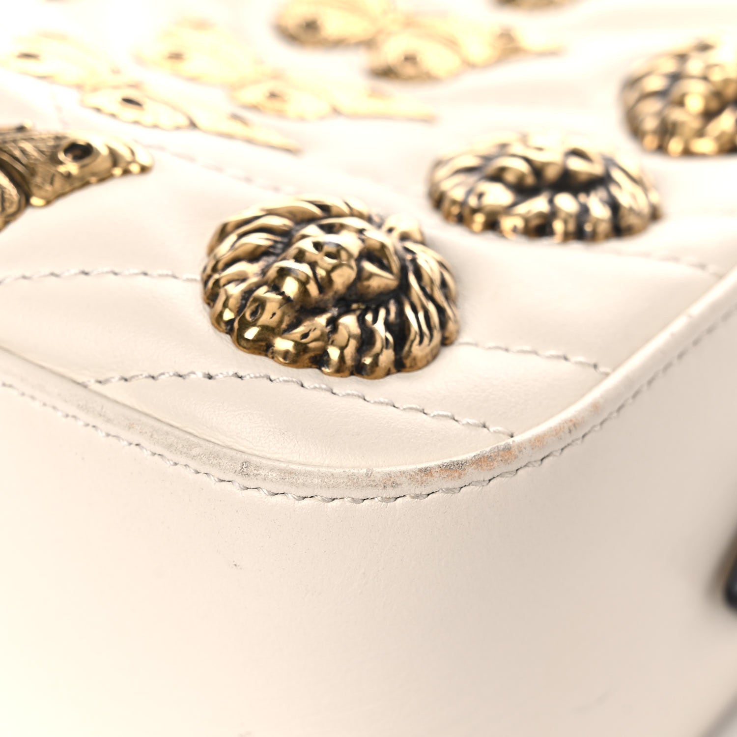 Gucci Calfskin Matelasse Animal Studs Small GG Marmont Chain Shoulder Bag White 9 of 17