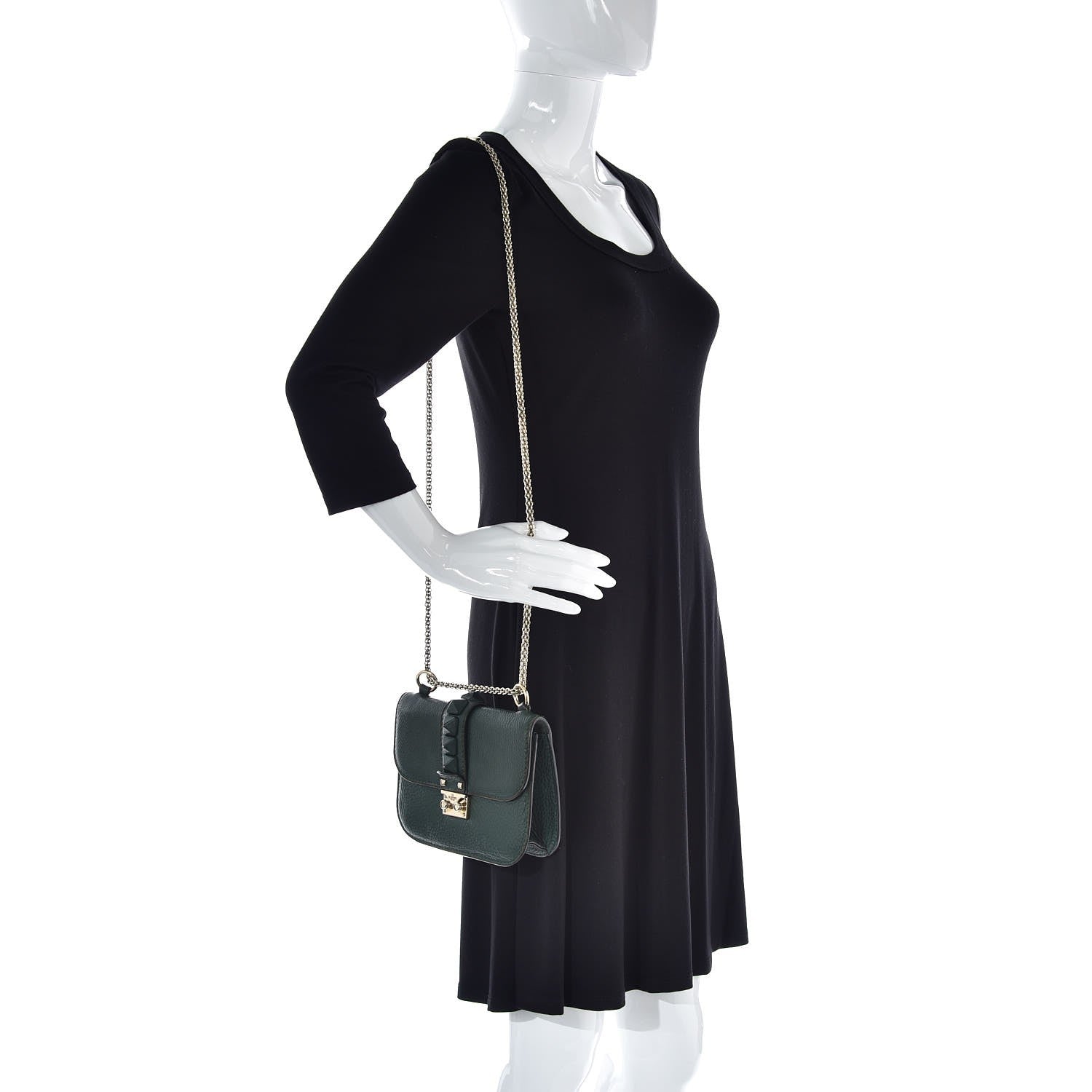 Valentino Garavani Pebbled Calfskin Small Glam Lock Rockstud Flap Dark Green 2 of 9