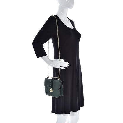 Valentino Garavani Pebbled Calfskin Small Glam Lock Rockstud Flap Dark Green 2 of 9