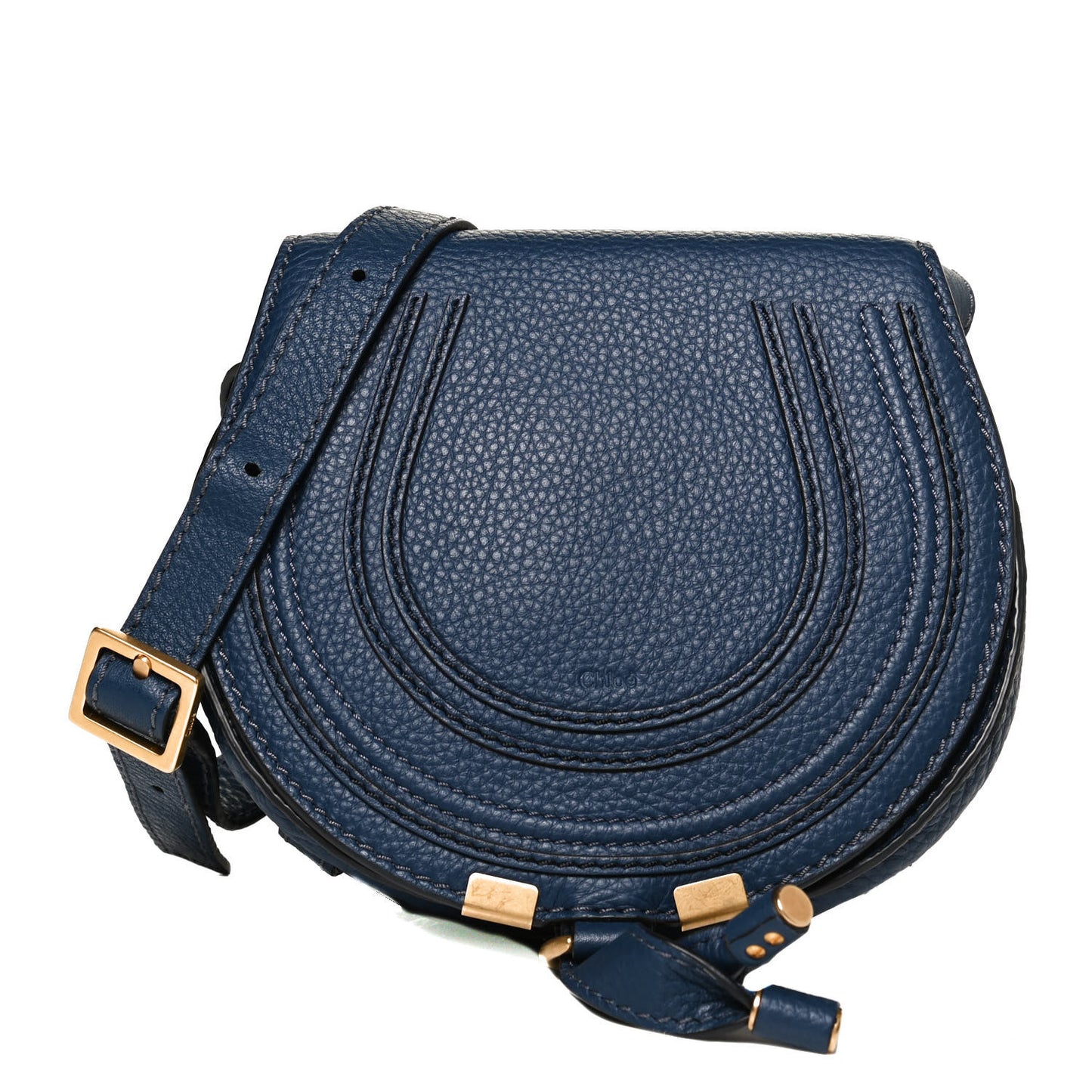Calfskin Mini Marcie Round Crossbody Bag Royal Navy