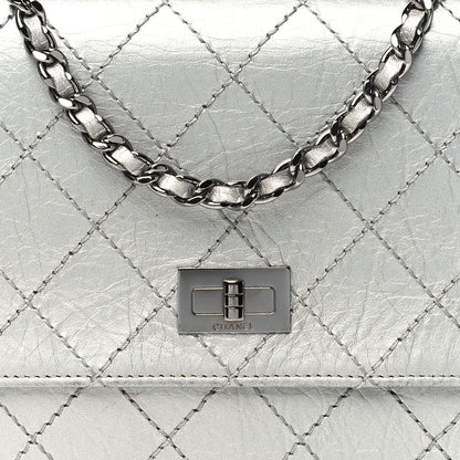 Chanel Metallic Aged Calfskin Quilted Reissue Wallet On Chain WOC Silver 9 of 12