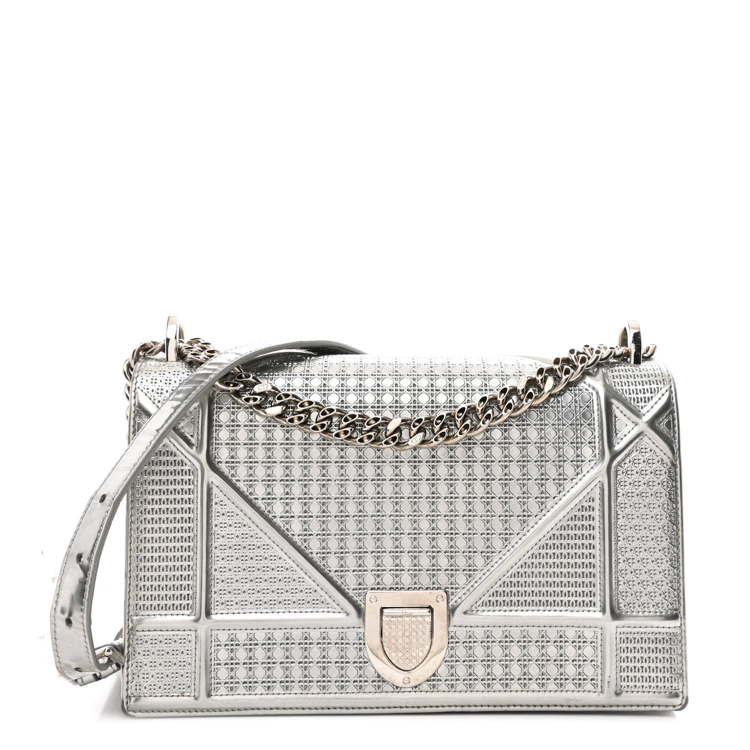 Christian Dior Metallic Patent Micro-Cannage Medium Diorama Flap Bag Silver 1 of 10