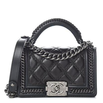 Chanel Shiny Goatskin Quilted Small Boy Top Handle Flap Charcoal 1 of 10
