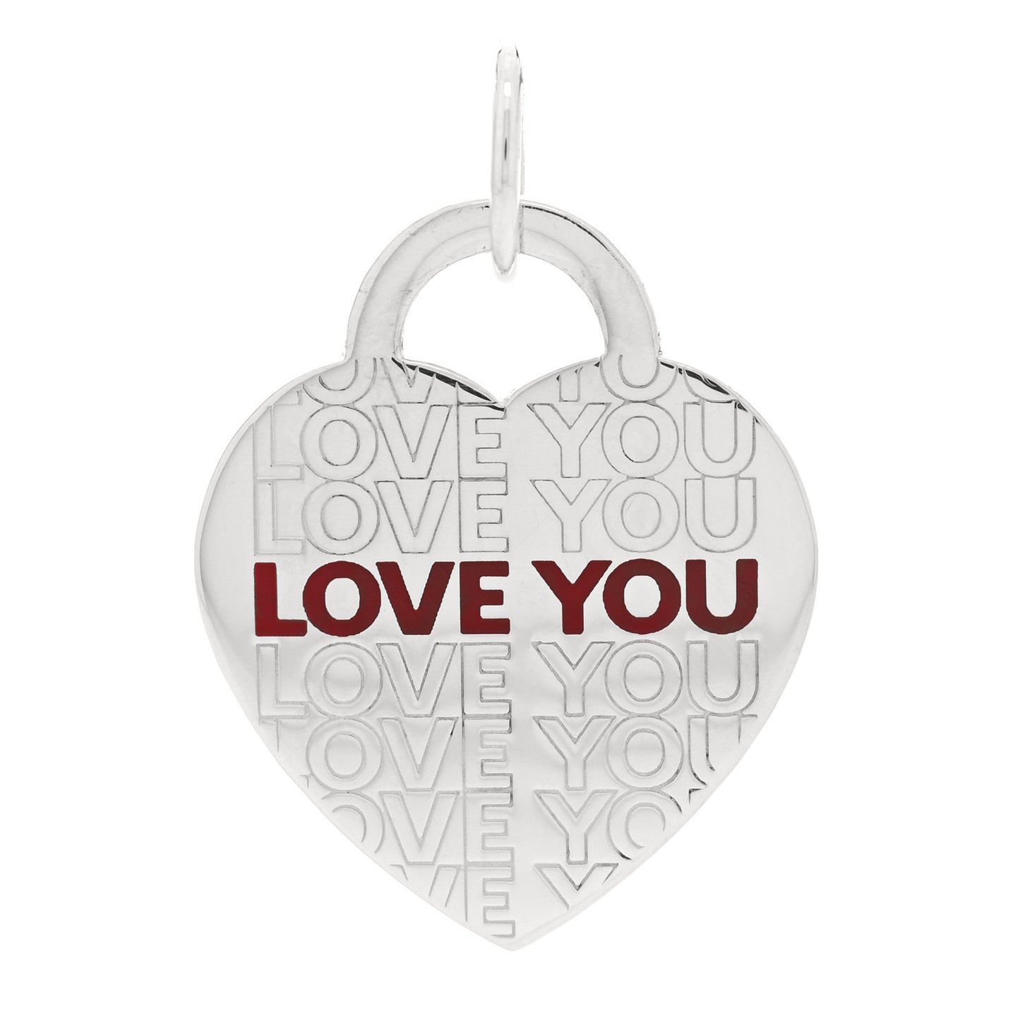 Sterling Silver Enamel LOVE YOU Heart Charm Red
