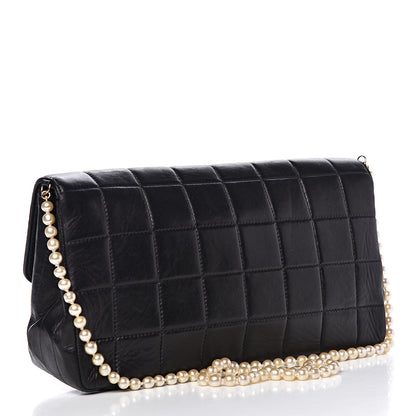 Chanel Lambskin Chocolate Bar Pearl Chain Flap Black 3 of 13