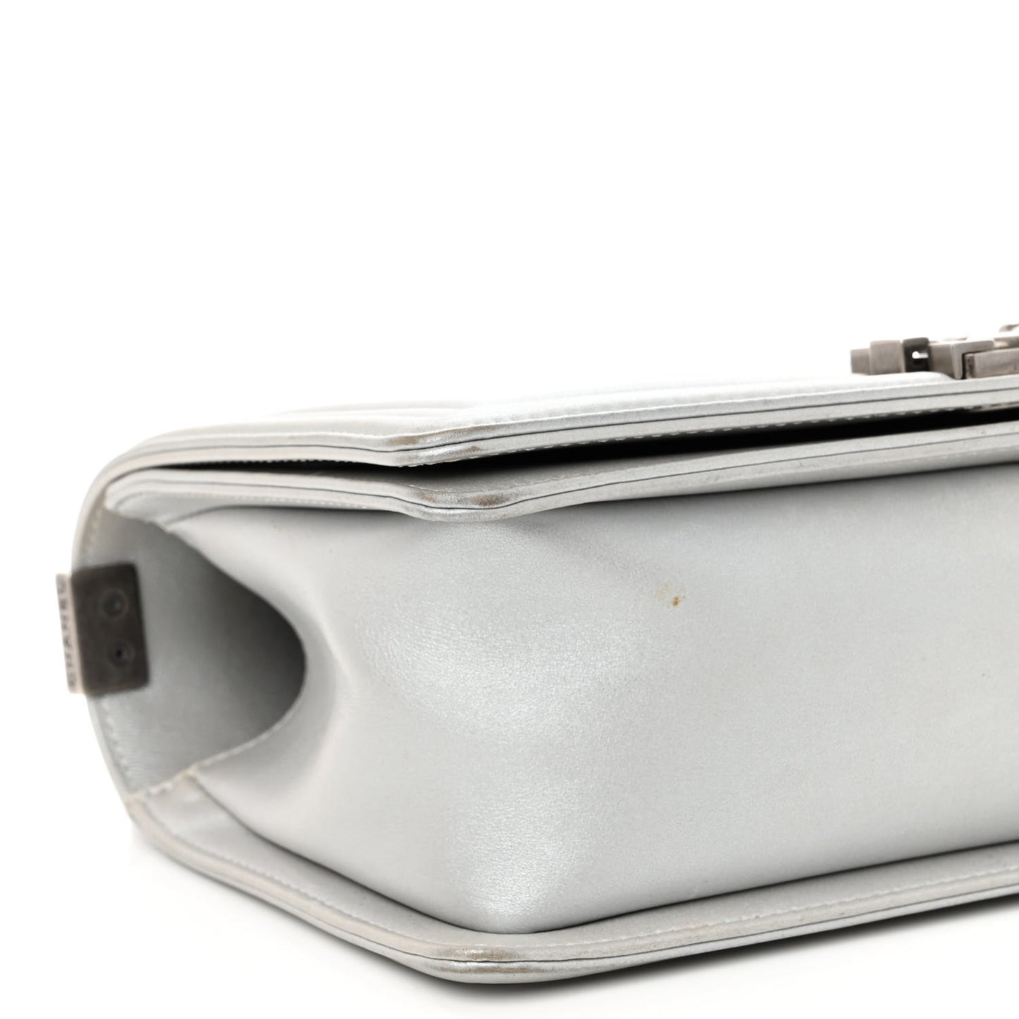 Metallic Lambskin Quilted Medium Boy Flap Silver