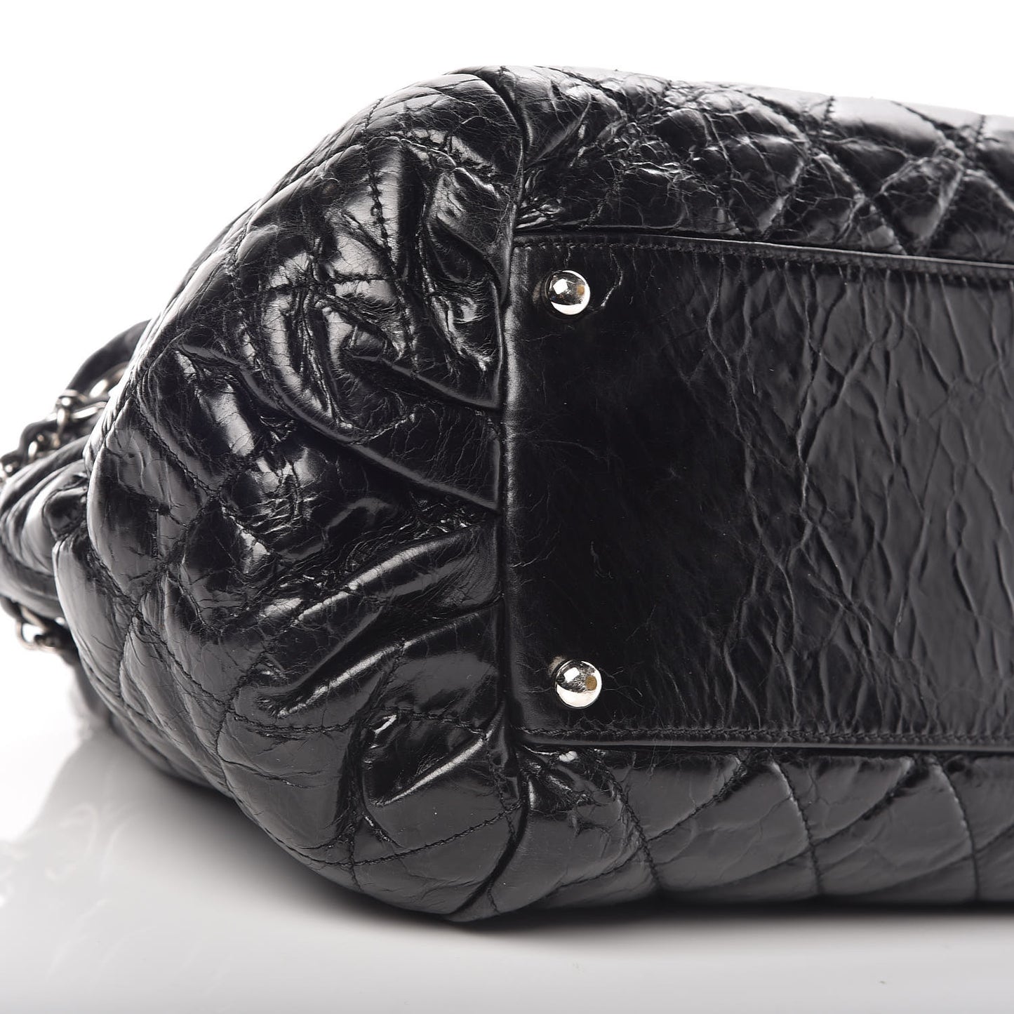Glazed Calfskin Quilted Tweed Small Portobello Tote Black