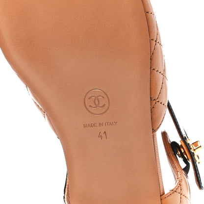 Chanel Patent Lambskin Quilted Cap Toe Ballerina Flats 41 Light Brown Black 6 of 9