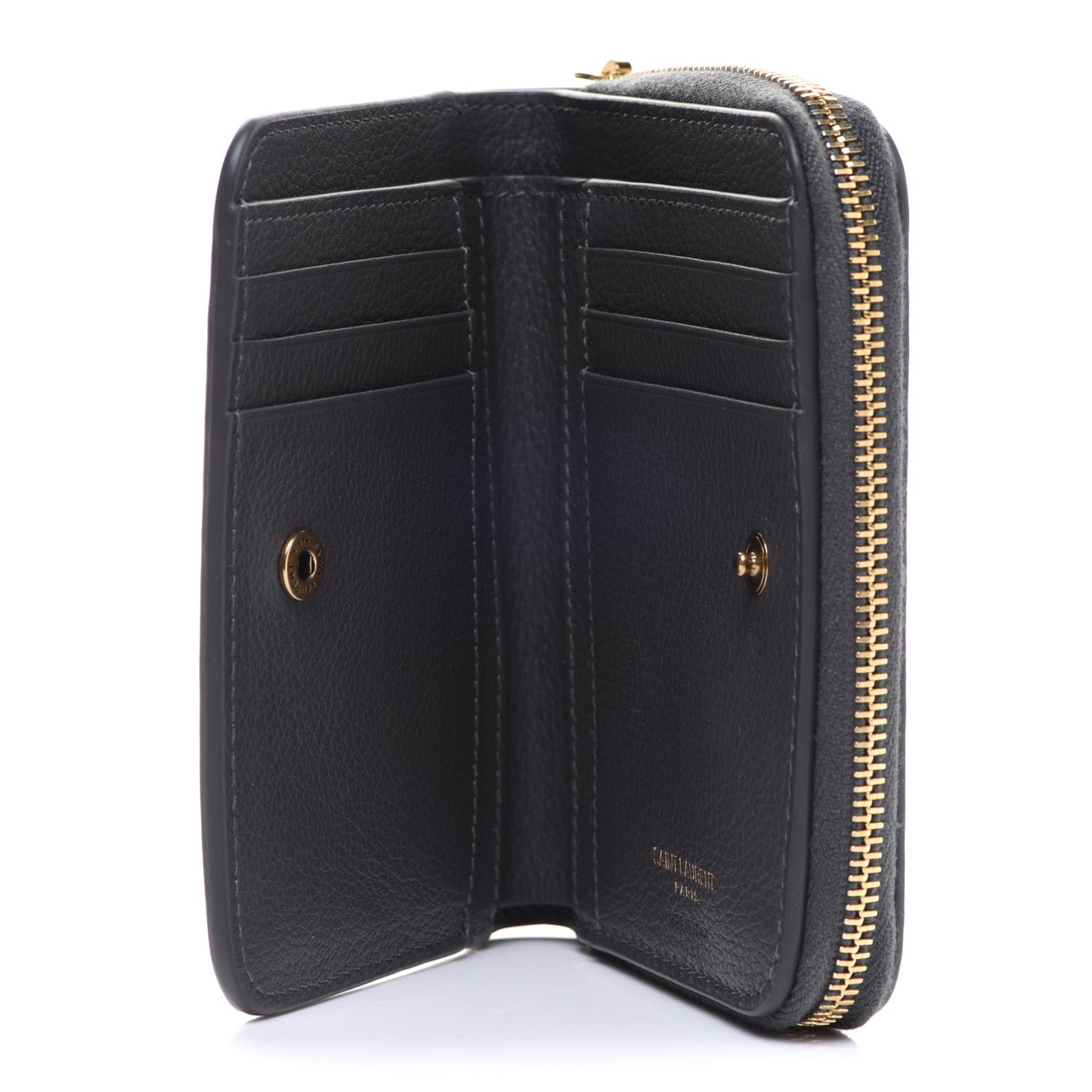 Grained Calfskin Tiny Monogram Compact Zip Around Wallet Grey