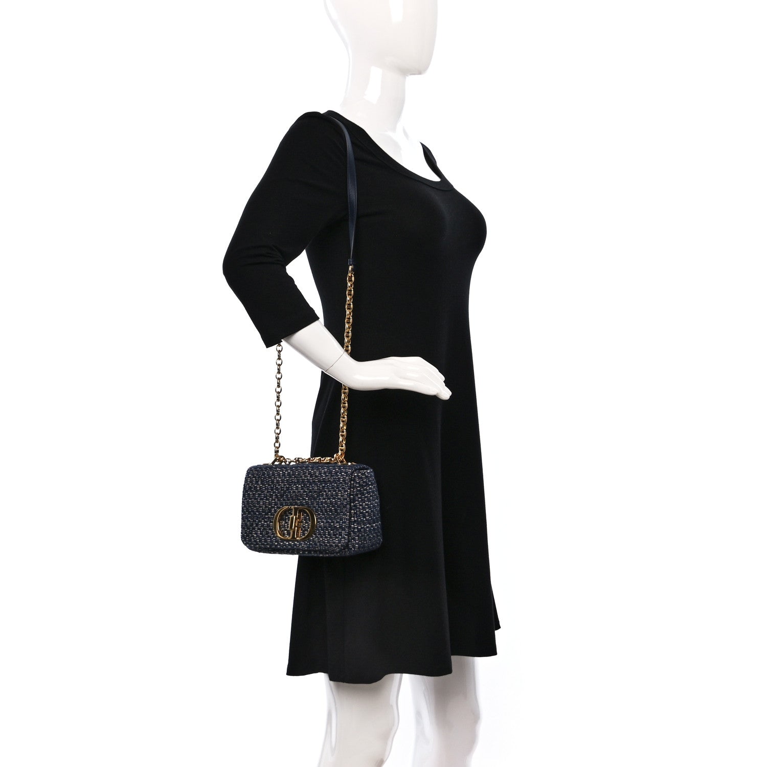 Christian Dior Tweed Cannage Small Caro Bag Dark Blue 2 of 8