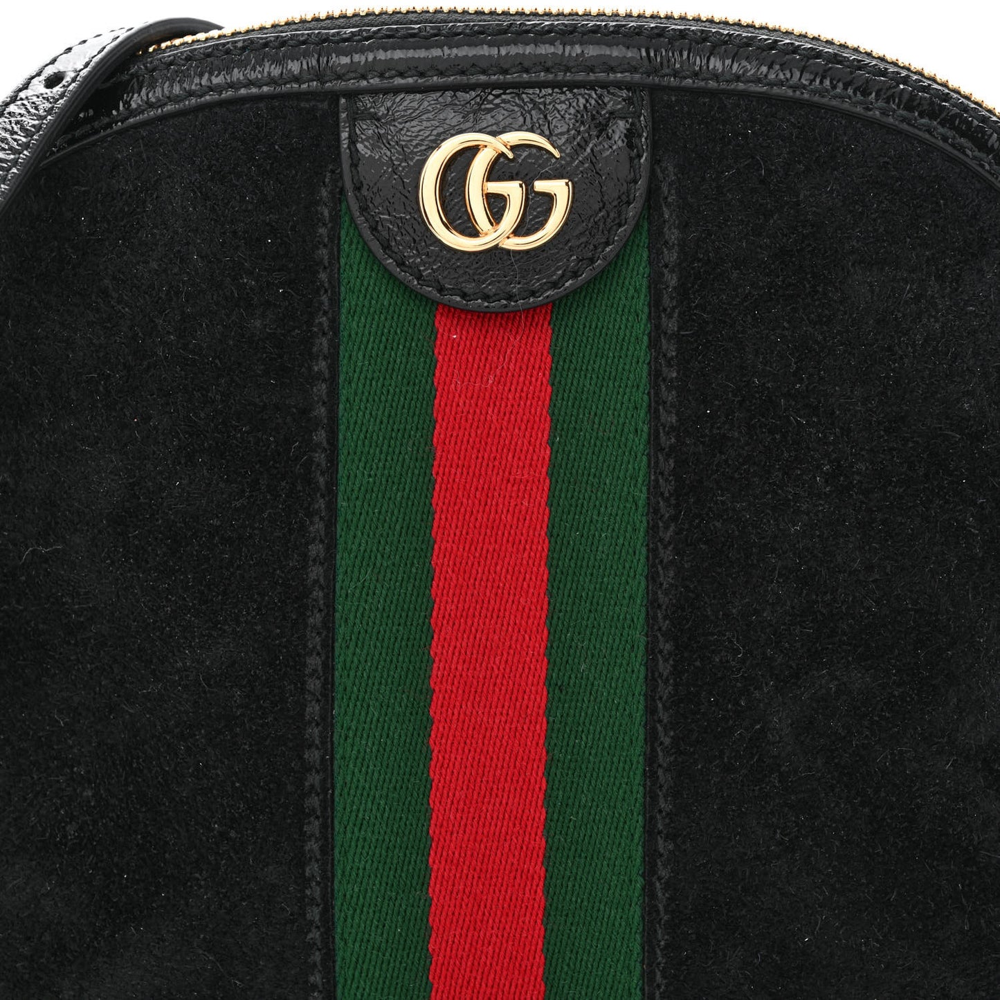 Suede Patent Web GG Small Ophidia Dome Shoulder Bag Black