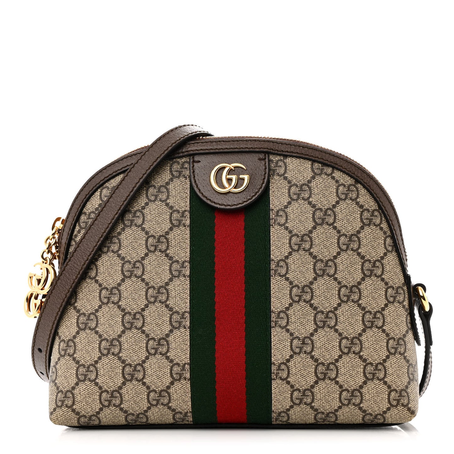 GG Supreme Monogram Textured Dollar Calfskin Web Small Ophidia Dome Shoulder Bag Beige Ebony New Acero