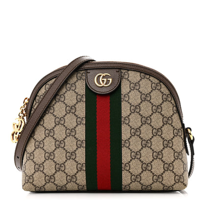 Gucci GG Supreme Monogram Textured Dollar Calfskin Web Small Ophidia Dome Shoulder Bag Beige Ebony New Acero 1 of 10
