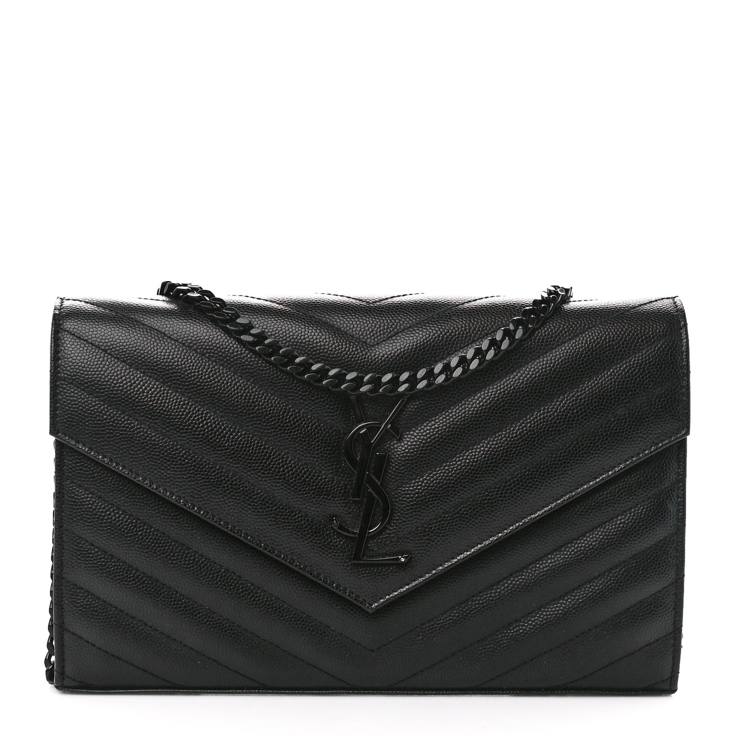 Grain De Poudre Matelasse Chevron Monogram Monochrome Chain Wallet Black