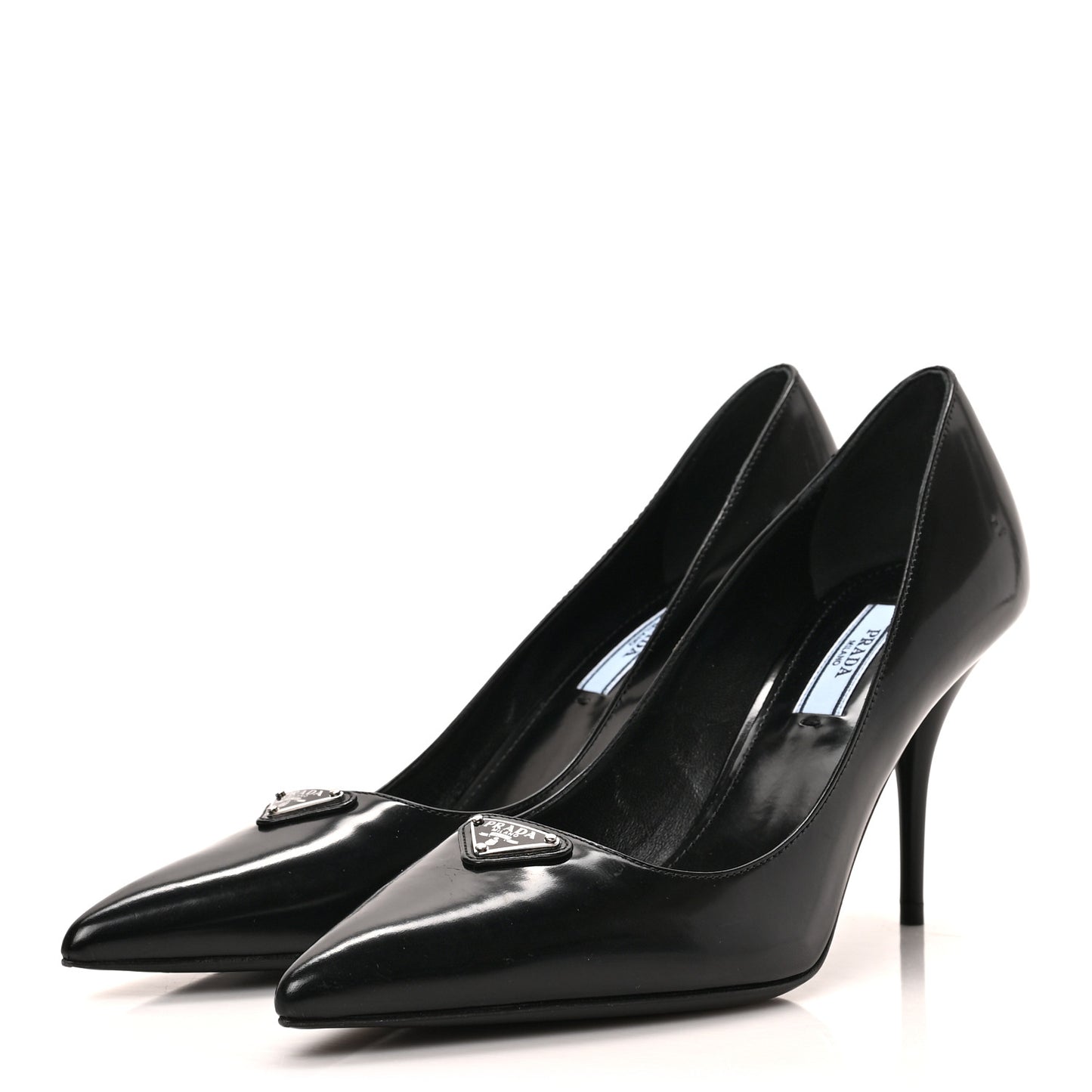 Spazzolato Metal Triangle Logo Pointed Toe Pumps 36.5 Black