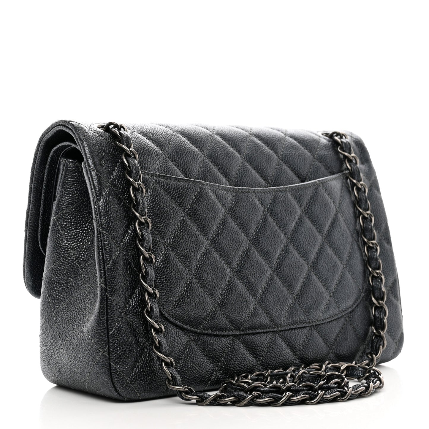 Metallic Caviar Quilted Jumbo Double Flap Dark Grey