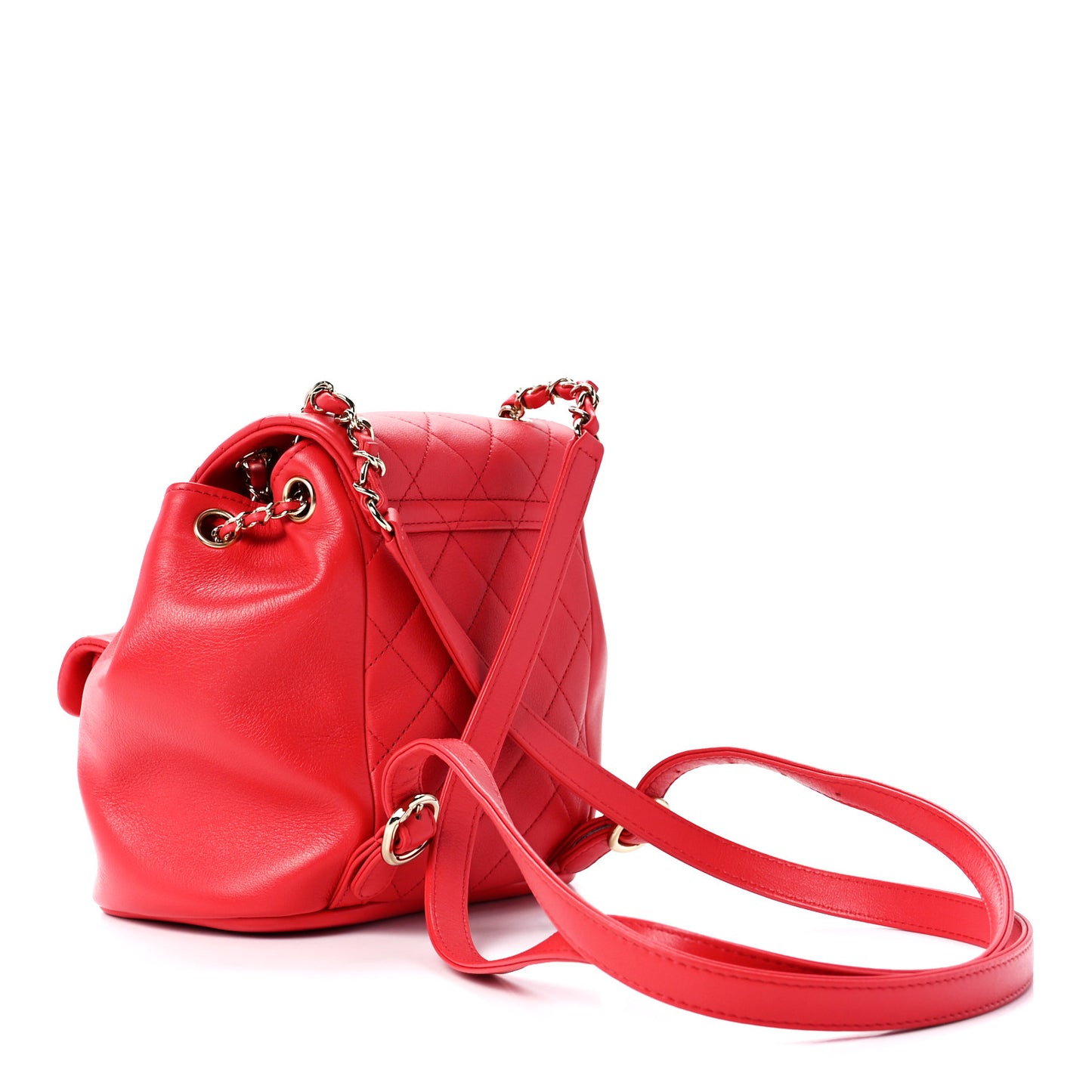 Lambskin Quilted Small Duma Drawstring Backpack Dark Pink
